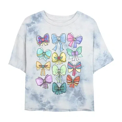 Novelty T-shirts Disney Princess Bows Cropped Tee Womens Juniors Crew Neck Short Sleeve Regular Fit Graphic T-shirt In White