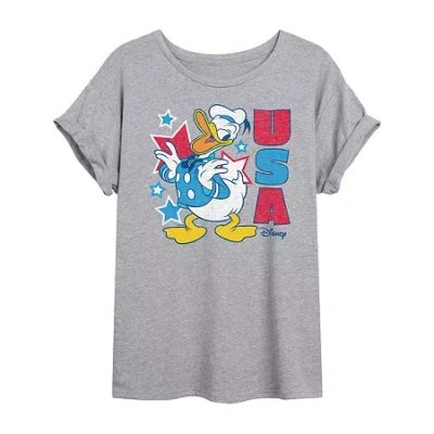 Novelty T-shirts Disney Usa Womens Juniors Crew Neck Short Sleeve Oversized Donald Duck Mickey And Friends Graphic T- In Multi