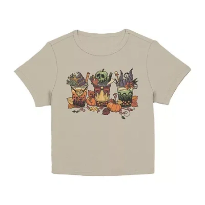 Novelty T-shirts Disney Villians Fall Drinks Baby Tee Womens Juniors Crew Neck Short Sleeve Classic Fit Graphic T-shi In Sand