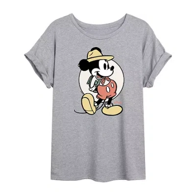 Novelty T-shirts Disney Wildreness Womens Juniors Crew Neck Short Sleeve Oversized Mickey And Friends Mickey Mouse Gr In Gray