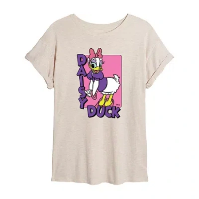 Novelty T-shirts Disney Womens Juniors Crew Neck Short Sleeve Oversized Daisy Duck Mickey And Friends Graphic T-shirt In Multi