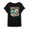 Novelty T-shirts Disney Womens Juniors Crew Neck Short Sleeve Oversized Donald Duck Mickey And Friends Graphic T-shir In Black