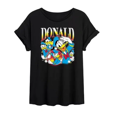 Novelty T-shirts Disney Womens Juniors Crew Neck Short Sleeve Oversized Donald Duck Mickey And Friends Graphic T-shir In Black