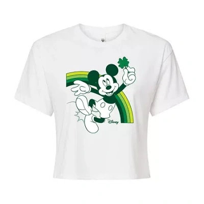 Novelty T-shirts Disney Womens Juniors Crew Neck Short Sleeve Regular Fit Mickey And Friends Graphic T-shirt In White