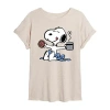 Novelty T-shirts Donut And Coffee Womens Juniors Crew Neck Short Sleeve Oversized Peanuts Snoopy Graphic T-shirt In Neutral