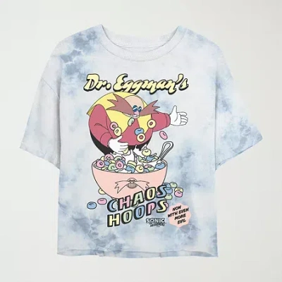 Novelty T-shirts Dr Eggman Cropped Tee Womens Juniors Crew Neck Short Sleeve Sonic The Hedgehog Graphic T-shirt In Blue