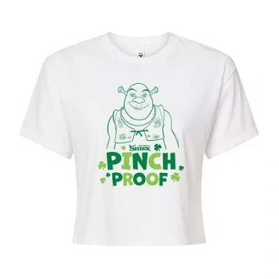 Novelty T-shirts Dreamworks Shrek Pinch Proof Cropped Tee Womens Juniors Crew Neck Short Sleeve Regular Fit Graphic T In White