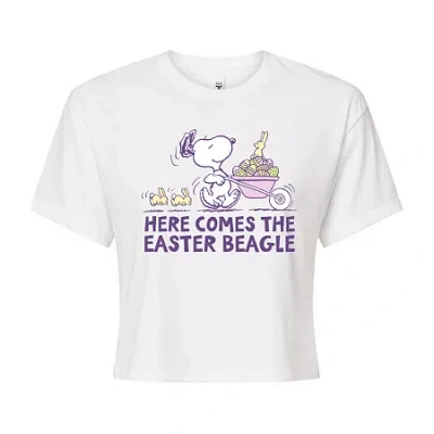 Novelty T-shirts Easter Beagle Cropped Womens Juniors Crew Neck Short Sleeve Boxy Fit Peanuts Snoopy Graphic T-shirt In White
