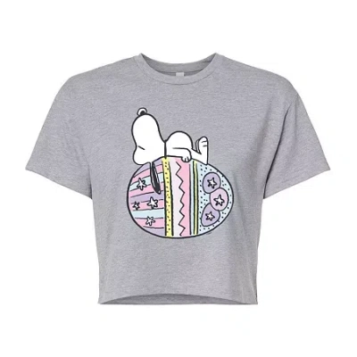 Novelty T-shirts Easter Egg Cropped Womens Juniors Crew Neck Short Sleeve Boxy Fit Peanuts Snoopy Graphic T-shirt In Gray