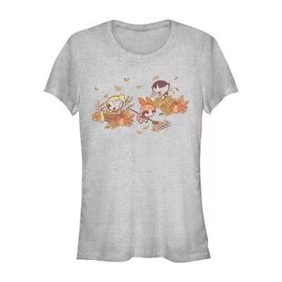 Novelty T-shirts Fall Leaves Womens Juniors Crew Neck Short Sleeve Classic Fit Powerpuff Girls Graphic T-shirt In Gray