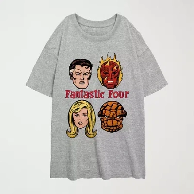 Novelty T-shirts Fantastic Four Comic Tee Womens Juniors Crew Neck Short Sleeve Graphic T-shirt In Gray
