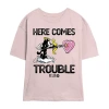 Novelty T-shirts Felix The Cat Here Comes Trouble Tee Womens Juniors Crew Neck Short Sleeve Regular Fit Graphic T-shi In Pink