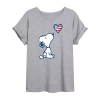 Novelty T-shirts Flag Heart Womens Juniors Crew Neck Short Sleeve Oversized Peanuts Snoopy Graphic T-shirt In Gray