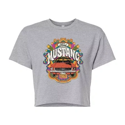 Novelty T-shirts Ford Mustang Cropped Tee Womens Juniors Crew Neck Short Sleeve Regular Fit Graphic T-shirt In Gray