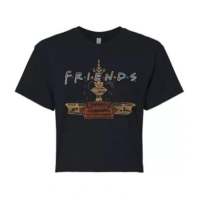 Novelty T-shirts Friends Fountain Cropped Tee Womens Juniors Crew Neck Short Sleeve Regular Fit Friends Graphic T-shi In Black