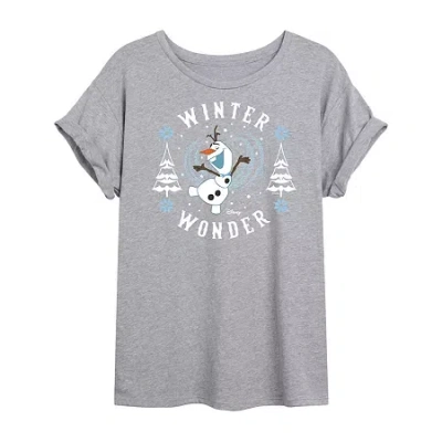 Novelty T-shirts Frozen Olaf Winter Wonder Womens Crew Neck Short Sleeve Frozen Graphic T-shirt In Gray