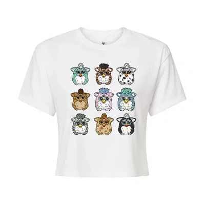 Novelty T-shirts Furby Cropped Tee Womens Juniors Crew Neck Short Sleeve Regular Fit Graphic T-shirt In White