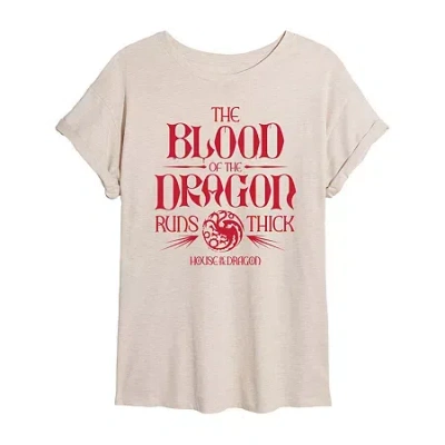 Novelty T-shirts Game Of Thrones House Of Dragon Blood Tee Womens Juniors Crew Neck Short Sleeve Oversized Graphic T- In White