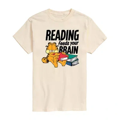 Novelty T-shirts Garfield Reading Feeds The Brain Tee Womens Juniors Crew Neck Short Sleeve Regular Fit Garfield Grap In White
