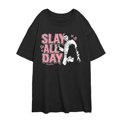 Novelty T-shirts Halloween Slay All Day Tee Womens Juniors Crew Neck Short Sleeve Regular Fit Graphic T-shirt In Black