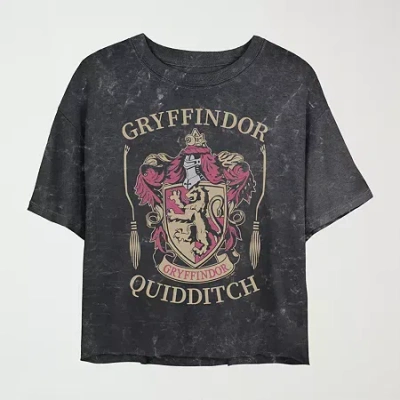 Novelty T-shirts Harry Potter Gryffindor Quidditch Cropped Tee Womens Juniors Crew Neck Short Sleeve Harry Potter Gra In Black