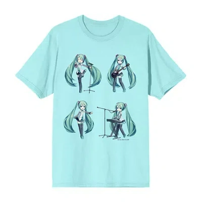 Novelty T-shirts Hatsune Miku Band Boyfriend Tee Womens Juniors Crew Neck Short Sleeve Loose Fit Graphic T-shirt In Green