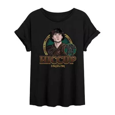 Novelty T-shirts How To Train Your Dragon Hiccup Tee Womens Juniors Crew Neck Short Sleeve Oversized Graphic T-shirt In Black