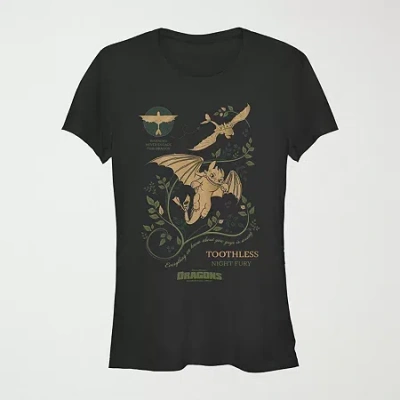 Novelty T-shirts How To Train Your Dragon Tee Womens Juniors Crew Neck Short Sleeve Graphic T-shirt In Black