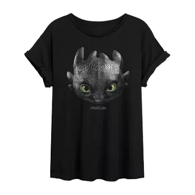 Novelty T-shirts How To Train Your Dragon Toothless Tee Womens Juniors Crew Neck Short Sleeve Oversized Graphic T-shi In Black