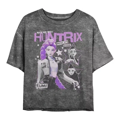 Novelty T-shirts Huntrix Cropped Womens Juniors Crew Neck Short Sleeve Classic Fit Kpop Demon Hunters Graphic T-shirt In Black