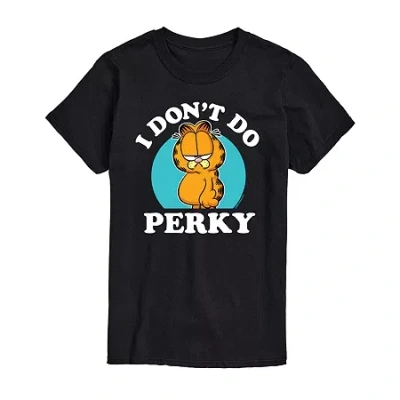 Novelty T-shirts I Don't Do Perky Womens Juniors Crew Neck Short Sleeve Regular Fit Garfield Graphic T-shirt In Black