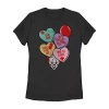 Novelty T-shirts It Candy Corny Hearts Tee Womens Juniors Crew Neck Short Sleeve Regular Fit Graphic T-shirt In Black
