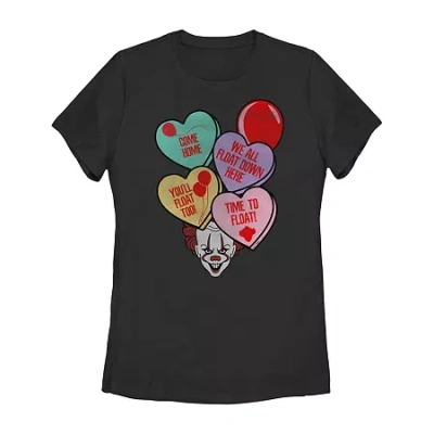 Novelty T-shirts It Candy Corny Hearts Tee Womens Juniors Crew Neck Short Sleeve Regular Fit Graphic T-shirt In Black