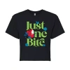 Novelty T-shirts Just One Bite Cropped Tee Womens Juniors Crew Neck Short Sleeve Regular Fit Evil Queen Snow White Gr In Black