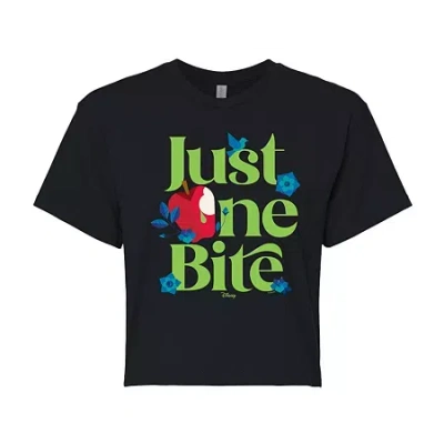 Novelty T-shirts Just One Bite Cropped Tee Womens Juniors Crew Neck Short Sleeve Regular Fit Evil Queen Snow White Gr In Black