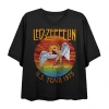Novelty T-shirts Led Zeppelin U.s.tour 1975 Cropped Tee Womens Juniors Crew Neck Short Sleeve Loose Fit Graphic T-shi In Black