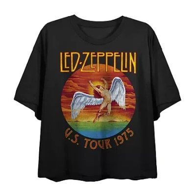 Novelty T-shirts Led Zeppelin U.s.tour 1975 Cropped Tee Womens Juniors Crew Neck Short Sleeve Loose Fit Graphic T-shi In Black