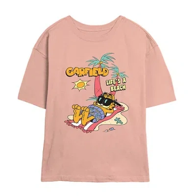 Novelty T-shirts Life's A Beach Tee Womens Juniors Crew Neck Short Sleeve Regular Fit Garfield Nickelodeon Graphic T- In Orange