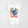 Novelty T-shirts Lilo And Stitch The Movie Aloha Tee Womens Juniors Crew Neck Short Sleeve Lilo & Stitch Graphic T-sh In White