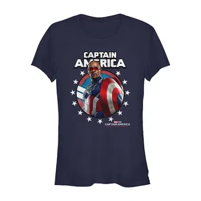 Novelty T-shirts Marvel Captain America Brave New World Tee Womens Juniors Crew Neck Short Sleeve Regular Fit Captain In Blue