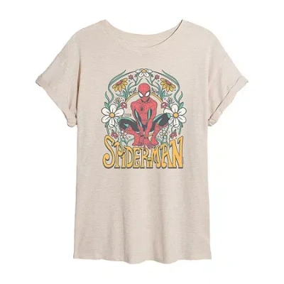Novelty T-shirts Marvel Spiderman Tee Womens Juniors Crew Neck Short Sleeve Regular Fit Marvel Spiderman Graphic T-sh In Sand