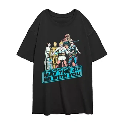 Novelty T-shirts May The 4th Tee Womens Juniors Crew Neck Short Sleeve Regular Fit Star Wars Graphic T-shirt In Black