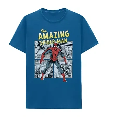 Novelty T-shirts Mens Crew Neck Short Sleeve Classic Fit Spiderman Big And Tall Graphic T-shirt In Blue