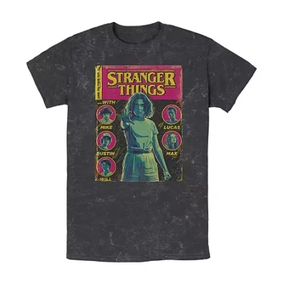 Novelty T-shirts Mens Crew Neck Short Sleeve Classic Fit Stranger Things Graphic T-shirt In Black