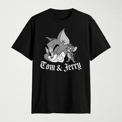 Novelty T-shirts Mens Crew Neck Short Sleeve Classic Fit Tom And Jerry Big And Tall Graphic T-shirt In Black