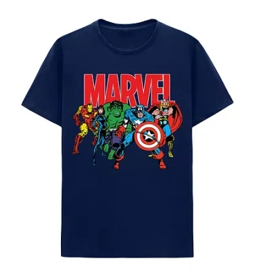 Novelty T-shirts Mens Crew Neck Short Sleeve Regular Fit Marvel Graphic T-shirt In Blue