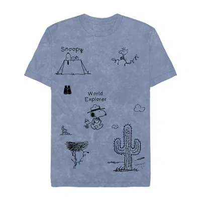 Novelty T-shirts Mens Crew Neck Short Sleeve Regular Fit Peanuts Graphic T-shirt In Blue