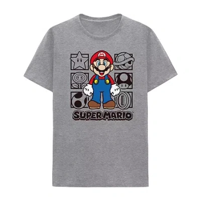 Novelty T-shirts Mens Crew Neck Short Sleeve Regular Fit Super Mario Big And Tall Graphic T-shirt In Gray