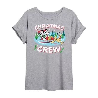 Novelty T-shirts Mickey And Friends Christmas Crew Tee Womens Crew Neck Short Sleeve Mickey And Friends Graphic T-shi In Gray
