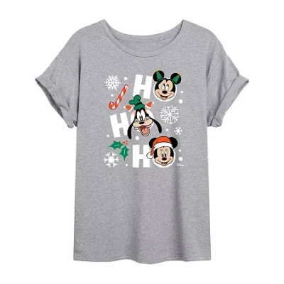Novelty T-shirts Mickey And Friends Hohoho Tee Womens Crew Neck Short Sleeve Mickey And Friends Graphic T-shirt In Gray